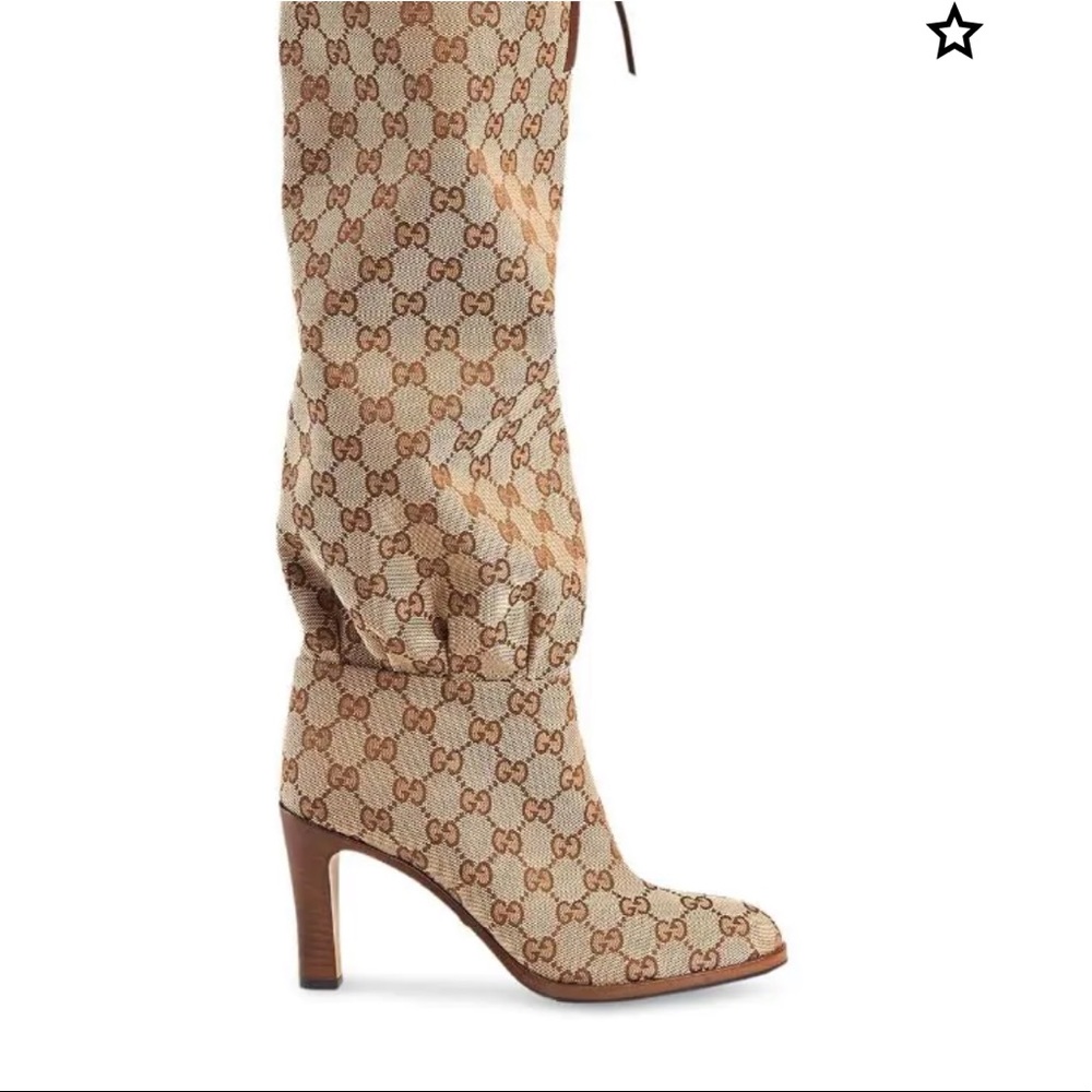 New GUCCI GG canvas mid-heel boot Sz 5.5 - Picture 2 of 16